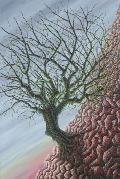 Magical realism painting by Wendy Widell Wolff -  Leafless Tree