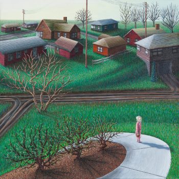 Magical realism painting by Wendy Widell Wolff - Spring with little girl in driveway