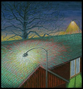 Magical realism painting by Wendy Widell Wolff -  House and streetlight