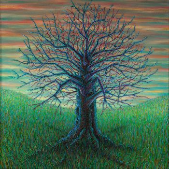 Magical realism painting by Wendy Widell Wolff -  Blue Tree in landscape